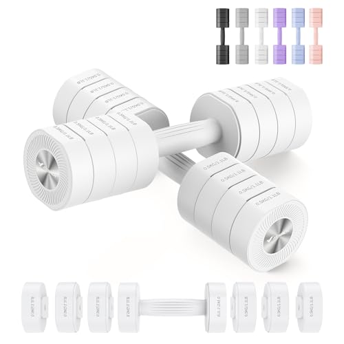 MERACH Dumbbell Set of 2, Adjustable Weight, Anti-slip Handle, Macaron Colors, Each 2.2/4.4/6.6/8.8 lbs, 4 in 1 Hand Weights for Women at Home, White