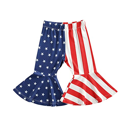 Toddler Baby Girl 4th of July Independence Day Flared Pants Bell Bottom Pants Stripes Star Trousers Clothes Set 0-4T (Red, 3-4T)