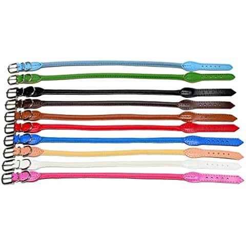 HandMade Real LEATHER ROLLED SLIP DOG COLLARS MULTICOLORED Flat Buckle (Fit Dog Neck 9.5" To 11", RED) Cover