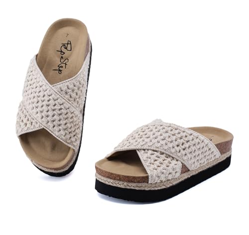 Image of PepStep Slide Sandals for Women with Soft Cork Footbed and Strap, Ladies Fashion Platform Slide Sandals Comfortable Slip On Style