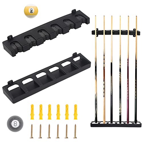 Jetisva 6 Wall Mounted Pool Cue Rack, Black, Vertical, Snooker and Billiard Cue Stand for Table Rods and Club Player