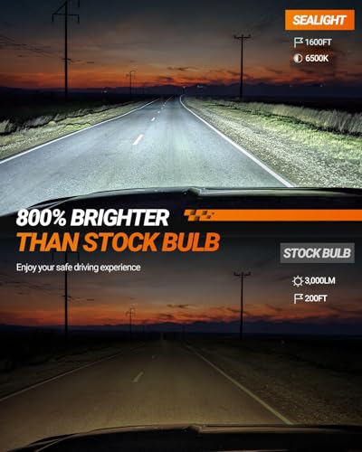 Image of SEALIGHT H7 LED Bulbs, 44000LM 800% Super Brighter, 1:1 Halogen Size, 6500K Cool White, 60,000Hrs Long Service Life with Cooling Fan, Plug and Play, Pack of 2