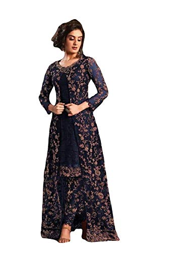 Prija Collection Ready to Wear Pakistani Style Embroidered Koti Salwar Kameez Salwar Suit for Women (Navy Blue, S)