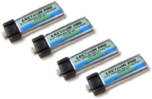 Common Sense RC (4 Pack) Lectron Pro 3.7V 180mAh 45C Lipo Battery with Micro Connector for Blade mCX, mCX2, mSR, mSR X, Nano QX, & UMX AS3Xtr