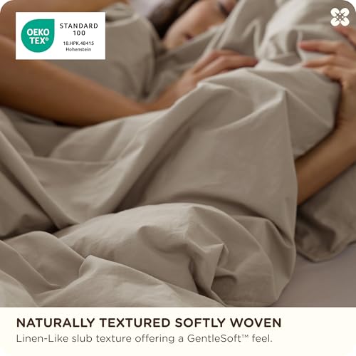 Image of Bedsure Cotton Duvet Cover Oversized King - Luxury Slub Weave 100% Cotton Duvet Cover Set, PureWoven Bedding Set with a Linen Like Textured, Easy Change, Tannish Linen Grey, 120 inch x 98 inch