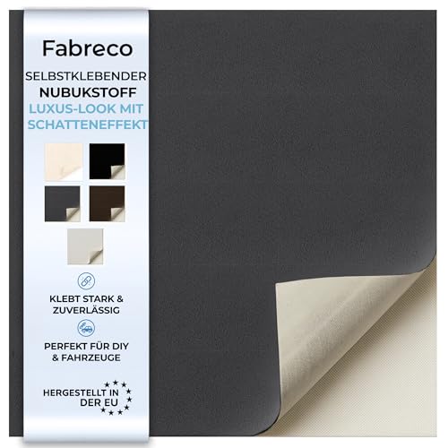 Fabreco – Selbstklebender Stoff - NUBUK 300 g/lfm | Dachhimmel Stoff Selbstklebend | Velourstoff Zum Kleben – 50 x 148 cm | Mikrofaser Samtstoff Selbstklebend für Auto, Möbel & DIY – Dunkelgrau