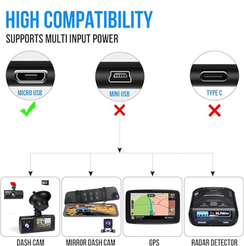 Image of Gebildet Dash Cam Cable for Micro Dash Cam,11.5FT L Angle Micro Adapter Dash Camera Power Cord,Dashcam Charger Cord for Mirror Camera,Driving Recorder,Car DVR