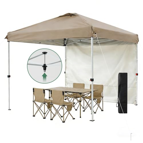 FLOUREE ワンタッチタープテント, キャンプ・スポーツイベント・商業イベント用, ポリエステル製, ベージュ, 13.9kg, 250x250x270cm, UV保護99%, 炭素鋼フレーム, 防水
