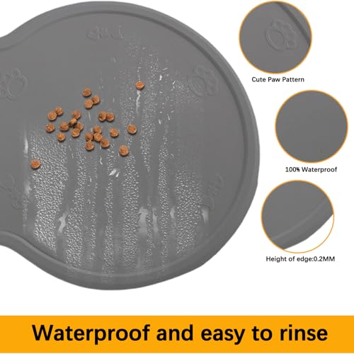 Geebymol Silicone Pet Feeding Mat, Waterproof Dog Cat Food Mat with Raised Edges, Pet Water Bowl Placemats, Dog Cat Feeding Mats for Food and Water Prevent Spill, 48x27cm (Grey) - Image 4