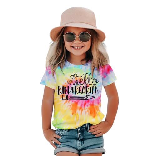 Image of KEKEMI Kid Girls First Day of School Shirt Hello Kindergarten First /Second /Third Grade Tshirt Back to School Tees Tops 4-10Y