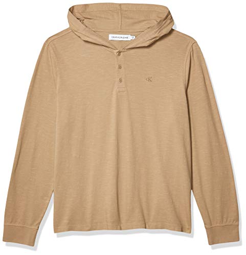 Calvin Klein Men's Long Sleeve Hooded Monogram Henley Shirt, CANTUCCI, Large
