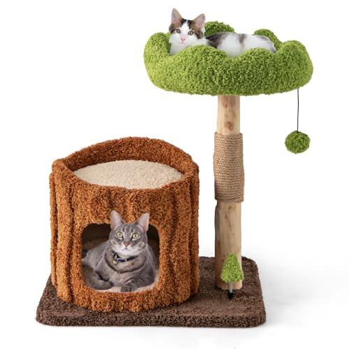GYMAX Cat Tree, 75 cm Multi-Level Cat Tower with Condo, Sisal Scratching Post, Top Perch & Hanging Ball, Small Kitten Activity Centre for Indoor Cats
