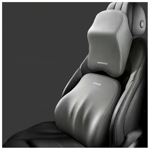 AugZen 車 腰クッション ヘッドレスト セット ランバーサポート 頚椎サポート 腰痛改善 背もたれ メモリーコットン 低反発 腰枕 取り付け簡単 洗濯可能 長時間運転 車中泊 車用品 ファッション 旅行 オフィスチェア 自宅用 (ブラック) (グレー