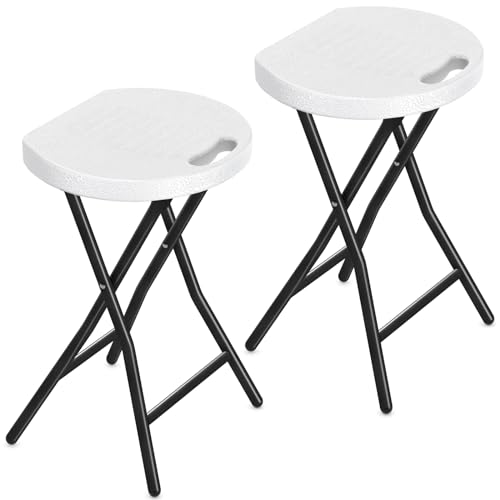 TAVR Furniture Portable Folding Chair with Handle, Heavy Duty Round Fold Stool Chair with 500lbs Capacity for Adults, 18 Inch Foldable Stool for Dorm, Kitchen, Vanity, Church and Outdoor use