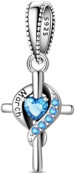 Cross Birthstone Heart Charms Fit for Pandora Bracelets S925 Sterling Silver Pendan...