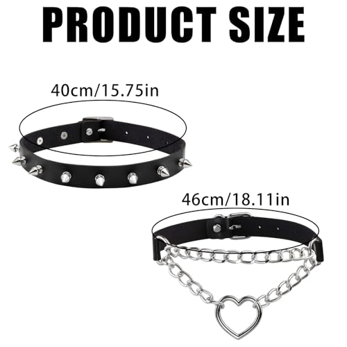 2PCS Vintage Gothic Punk Black Studded Leather Choker Necklace - Adjustable PU Leather for Women and Men