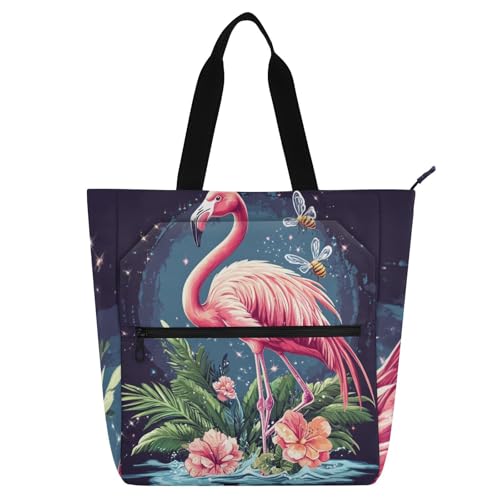 Bolsa de mano para niños de tela con flamenco rojo, reutilizable y escolar