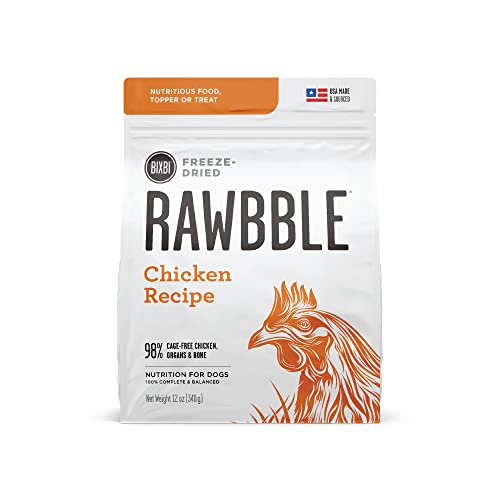 BIXBI-Rawbble-Freeze-Dried-Dog-Food-Chicken-Recipe-12-oz-98-Meat-and-Organs-No-Fillers-Pantry-Friendly-Raw-Dog-Food-for-Meal-Treat-or-Food-Topper-USA-Made-in-Small-Batches
