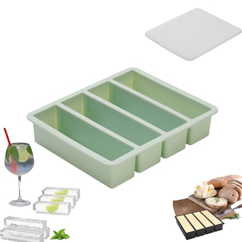 Silicone Ice Cube Trays Butter Mold Set, Makes 4 Long Rectangle Cubes, Widely Use Easy Release Cube Sticks for Cocktail and Whis