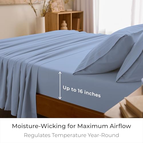 Image of Mellanni Full Sheets Set - 4 PC Iconic Collection Bedding | Hotel Luxury, Extra Soft, Cooling Bed Sheets - Wrinkle, Fade, Stain Resistant (Full, Sky Blue)