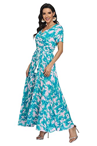 Image of VintageClothing Women's Floral Maxi Dresses Boho Button Up Split Summer Casual Long Dress Beach Party Dress