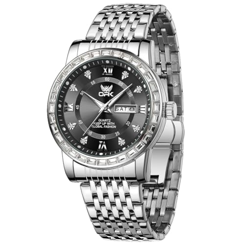 Image of OPK Watches for Men Diamond Roman Analog Mens Watches Waterproof Large Stainless Steel Men Wrist Watch Business Father Gift Watch Blue
