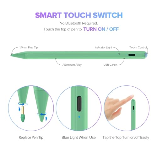 Image of JAMJAKE Stylus Pen for iPad 11th&10th Generation - 2X Fast Charge Active Pencil Compatible with 2018-2025 Apple iPad Pro 11 inch /12.9 inch /M4, iPad Air 3 /4 /5 /M2 /M3, iPad 6-11, iPad mini 5 /6 Gen - Green