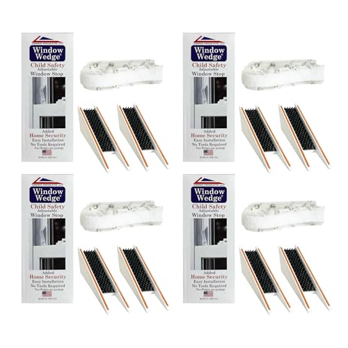 Window Wedge Child Safety Window Stopper – Made in USA Adjustable Lock for Baby Proofing & Home Security, Slip-Resistant, Fits Sliding, Single & Double Hung Windows (8 Stoppers, 4 Packs of 2)