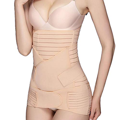 3 in 1 Postpartum Support, Belly Recovery Belt Band Wrap Girdle Elasticity Pelvis Belt Body Shaper Slimming Postnatal Shapewear Abdominal Binder Waist Trainer Beige L