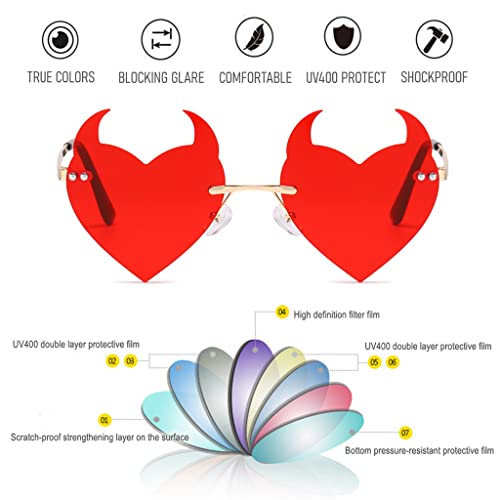 Devil Horns Sunglasses for Women Men Fire Flame Demon Shaped Glasses Metal Frameless Prom Party Halloween Accessories4