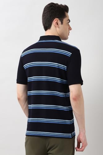 Image of Peter England Men's Cotton Breton Stripe Polo T-Shirt | Casual Wear | Modern Design