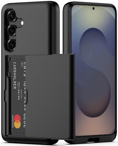 Nvollnoe for Samsung Galaxy S25 Case with Card Holder Dual Layer Heavy Duty Protective Case Hidden Card Slot Slim Wallet Cover for Samsung S25 6.2''(Black)