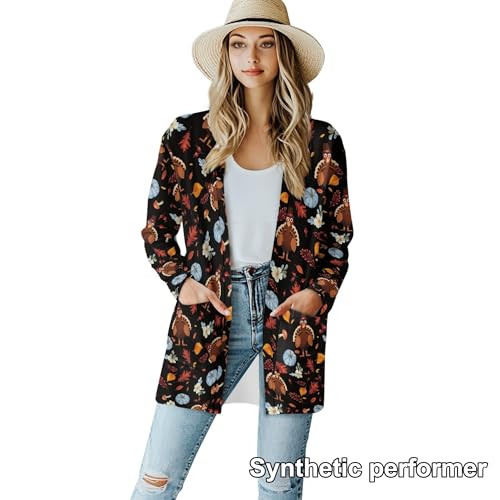 Image of Fall Maple Leaf Cardigan Sweaters for Women Long Sleeve Cardigan Soft Drape Open Front Dusters V-Neck Jackets Dressy