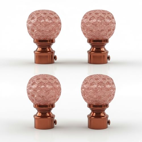 Image of Atlantic Curtain Rod Finials Set of 4, Decorative Textured Resin Globe Finials with Rose Gold Finish for Standard Drapery Rods