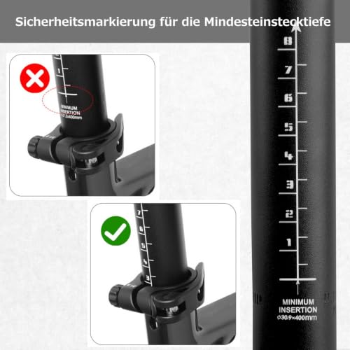 Azarxis Fahrrad Sattelstütze aus Aluminium, Leichtgewichtige Sattelstange für MTB & Rennrad (G - Schwarz, 27.2 x 400 mm) – Ansicht 5