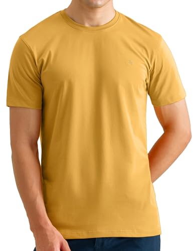 Image of Premium Plain Mustard Men’s T-Shirt |Soft Stretch Cotton Crew Neck Tee (UK, Alpha, L, Regular, Regular, Mustard)