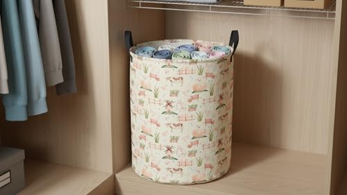Image of CLOCOR Large Laundry Basket,Waterproof Nursery Hamper,Collapsible Fabric Storage Container,Room Decor,Gift Basket（Farm