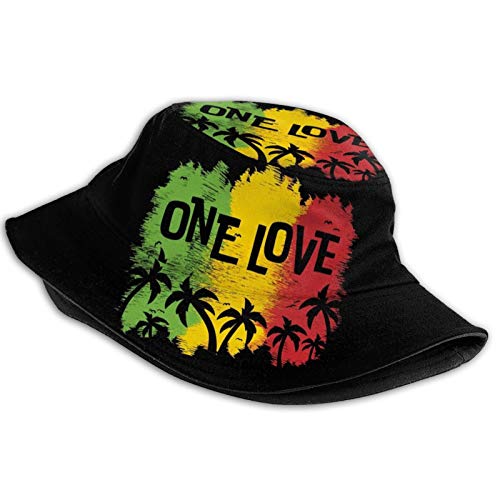 1 Love Music Reggae Rasta Unisex Bucket Hat Summer Travel Beach Sun Hats Outdoor Cap #TOP1