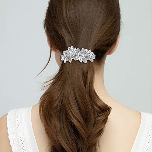 Miniatura 2 de EVER FAITH Accesorio para el cabello de novia, cristal austriaco, 4 margaritas, pasador de pelo para mujer, color plateado transparente