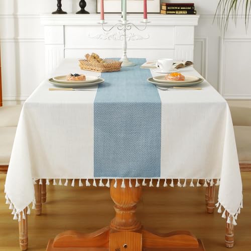 Image of Laolitou Rustic Tablecloth Cotton Linen Waterproof Tablecloths Burlap Table Cloths for Kitchen Dining Cloth Table Cloth for Rectangle Tables Coffee Lines Rectangle,55''x70'',4-6 Seats