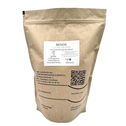 CAFE SIN INTERMEDIARIOS - Besos - Café Colombia para Cafetera Italiana - Moka 1Kg - Tostado Semanal - Envasado y molinado al envío - Intensidad de sabor media - Ideal para Café con Leche