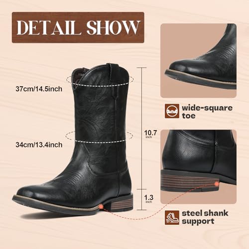 Cowboy Boots For Men with Wide Square Toe Western Retro Boot Durable Classic Fashionable Embroidered Country Pull On Resistant Boots3