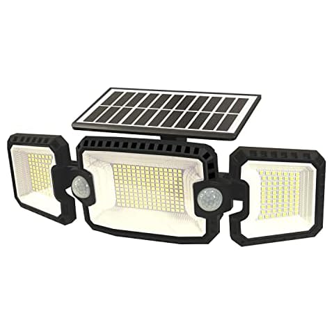 Solar Outdoor Lights, 305 LED 3000LM Solar Motion Sensor Wall Lights with Dual Sensor, Waterproof Solar Flood Lights Outdoor, 270° Wide Angle Security Lights with 3 Head Spot Lights Cover