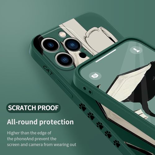 Coque iPhone 13 Pro Max silicone liquide vert chat motif floral 6,7 pouces - 7