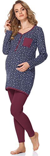 Bellivalini Damen Umstands Pyjama mit Stillfunktion BLV50-125 (Marineblau Sterne/Weinrot, XL) Cover