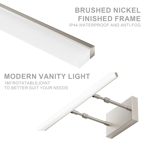 Image of Aipsun Brushed Nickel Vanity Light Adjustable 20 inch Modern LED Bathroom Light Fixtures Over Mirror Rotatable Vanity Lighting 5500K