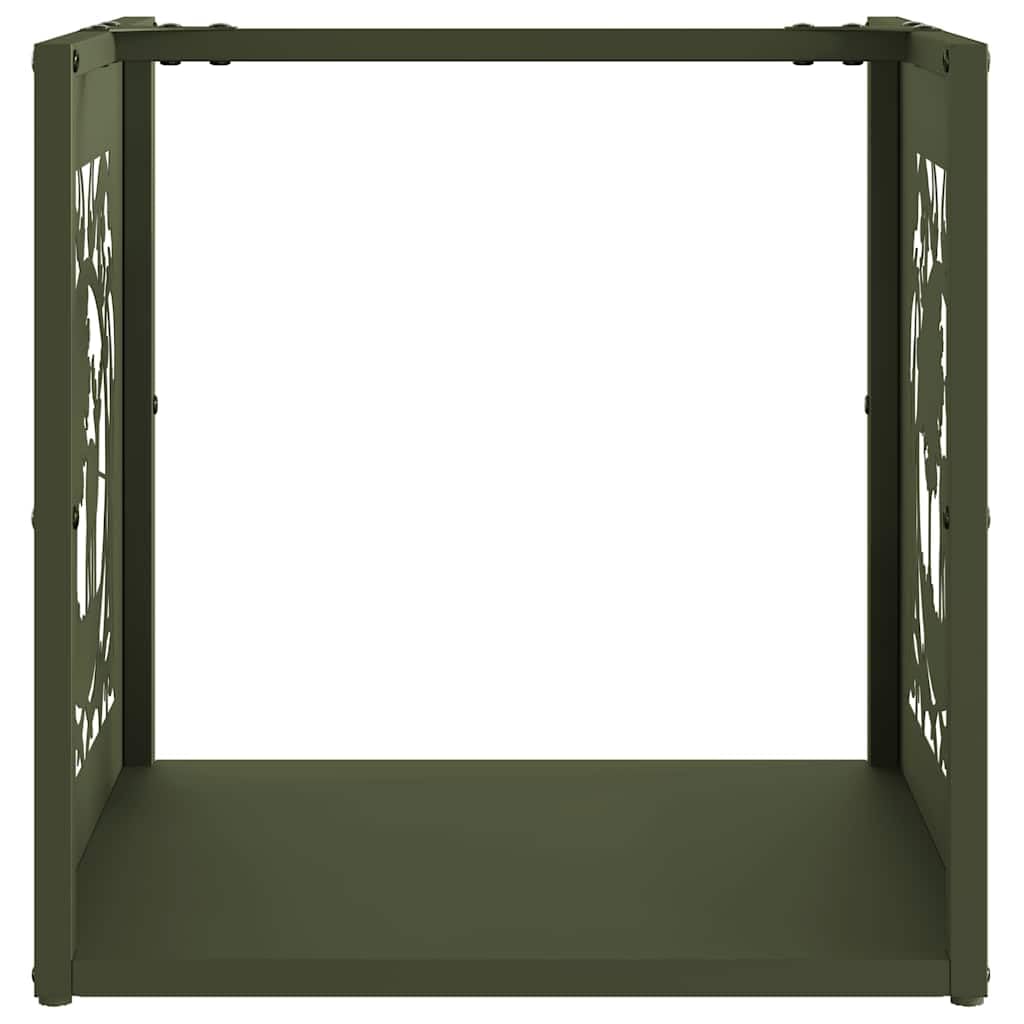 Brennholzregal Olivgrün aus kaltgewalztem Stahl 40 x 40 x 40 cm, 30 kg Tragkraft, Kaminholzregal für Kamin Ofen Wohnzimmer Terrasse Garten und ordentliche Lagerung