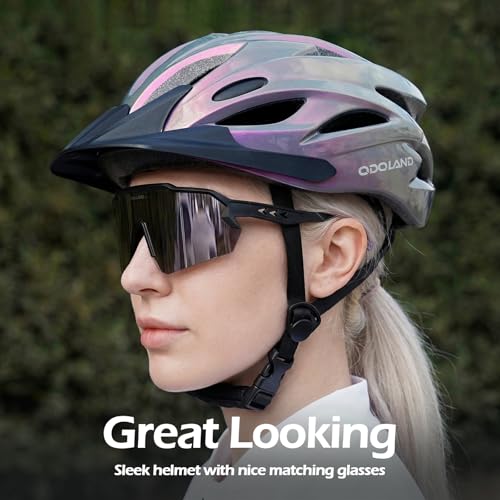 Image of Odoland Adult Bike Helmet with Cycling Sunglasses Set for Men & Women