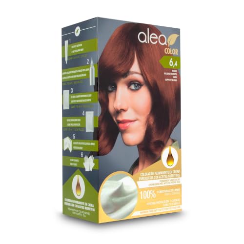 ALEA - Tinte Pelo Mujer - Alea Color - Nº 6.4 K - Color Rubio Oscuro Cobrizo - Coloración Permanente en Crema - con Aceite de Argán y Macadamia - Cobertura de Canas - Máxima Protección y Cuidado