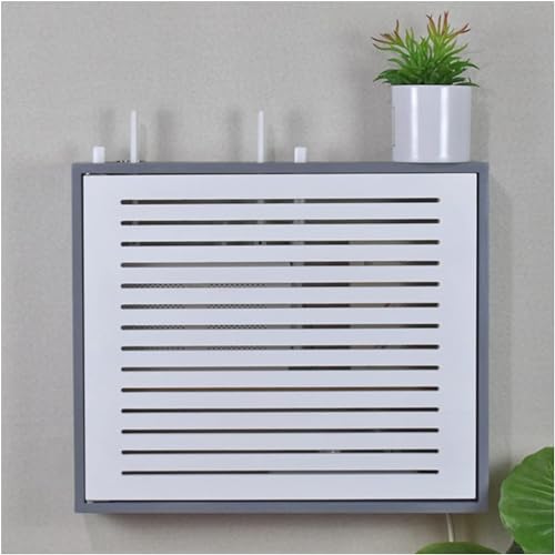 Scatola di archiviazione WiFi a parete, organizer in legno per router e prolunga, mensola galleggiante decorativa con porta singola per soggiorno